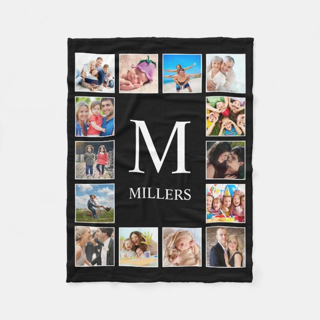 Custom Family Photo Collage Personalised Black Fleece Blanket (Front)
