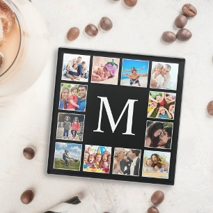 Custom Family Photo Collage Personalised Black Glass Coaster
