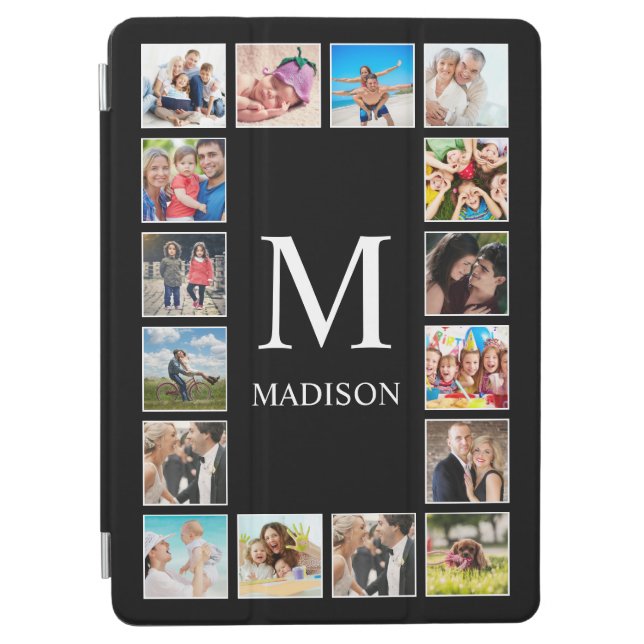 Custom Family Photo Collage Personalised Black iPad Air Cover (Front)