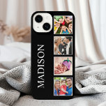 Custom Family Photo Collage Personalised Black iPhone 14 Case<br><div class="desc">Create your own personalised 4 photo collage,  phone case with your custom images on a simple modern black background. The phone case face also features your name. Add your favourite photos,  designs or artworks to create something really unique.</div>