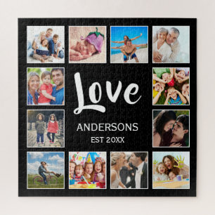 Custom Family Photo Collage Personalised Black Jigsaw Puzzle