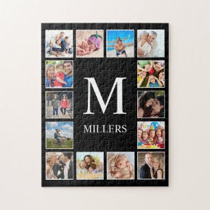 Custom Family Photo Collage Personalised Black Jigsaw Puzzle