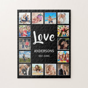 Custom Family Photo Collage Personalised Black Jigsaw Puzzle