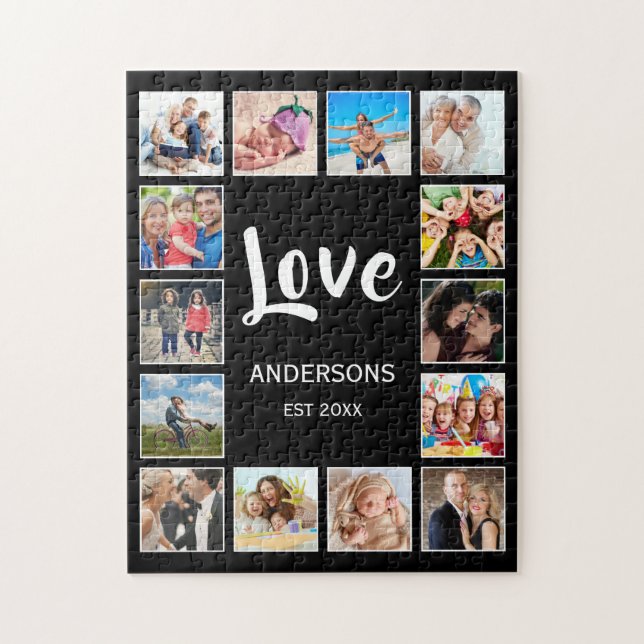 Custom Family Photo Collage Personalised Black Jigsaw Puzzle (Vertical)