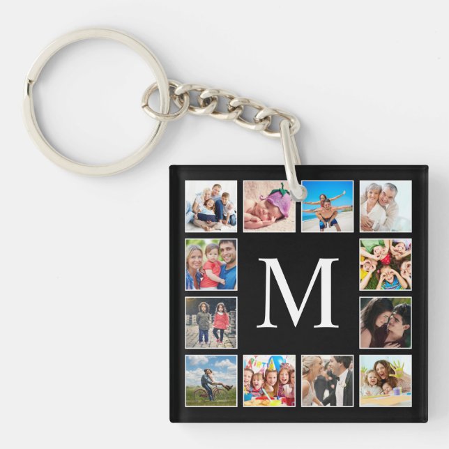 Custom Family Photo Collage Personalised Black Key Ring (Front)