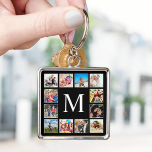 Custom Family Photo Collage Personalised Black Key Ring