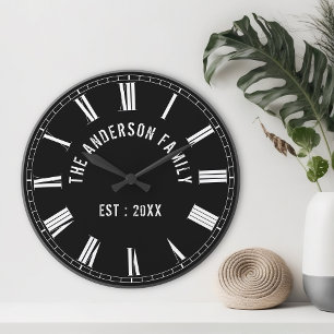 Custom Family Photo Collage Personalised Black Large Clock