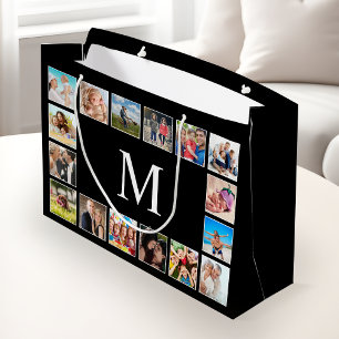 Custom Family Photo Collage Personalised Black Large Gift Bag