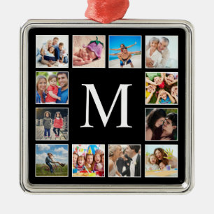 Custom Family Photo Collage Personalised Black Metal Ornament