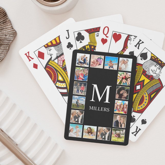 Custom Family Photo Collage Personalised Black Playing Cards (Creator Uploaded)
