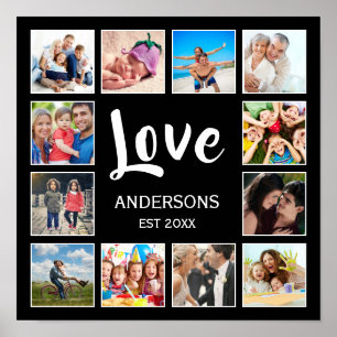 Custom Family Photo Collage Personalised Black Poster