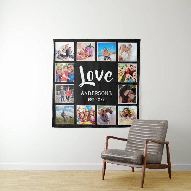 Custom Family Photo Collage Personalised Black Tapestry (In Situ)