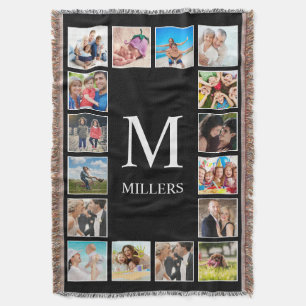 Custom Family Photo Collage Personalised Black Throw Blanket