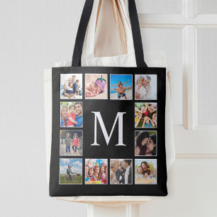 Custom Family Photo Collage Personalised Black Tote Bag