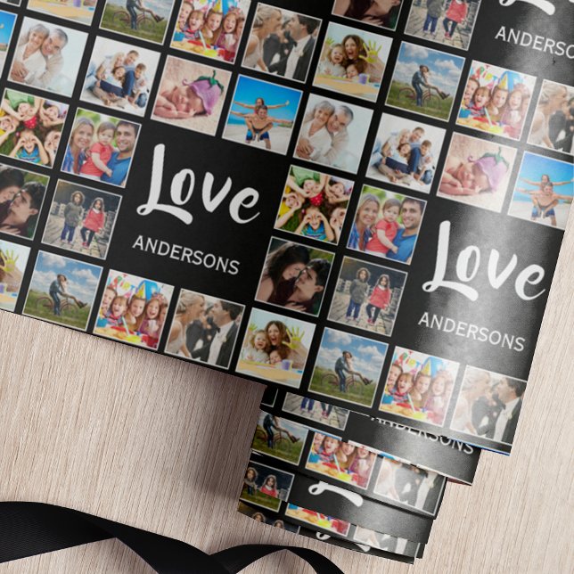 Custom Family Photo Collage Personalised Black Wrapping Paper (Creator Uploaded)