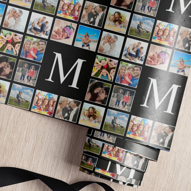 Custom Family Photo Collage Personalised Black Wrapping Paper (Creator Uploaded)
