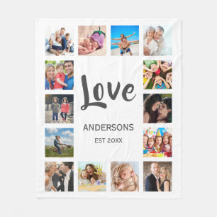 Custom Family Photo Collage Personalised White Fleece Blanket