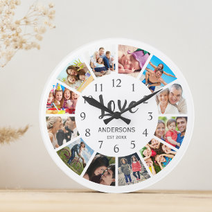 Custom Family Photo Collage Personalised White Round Clock