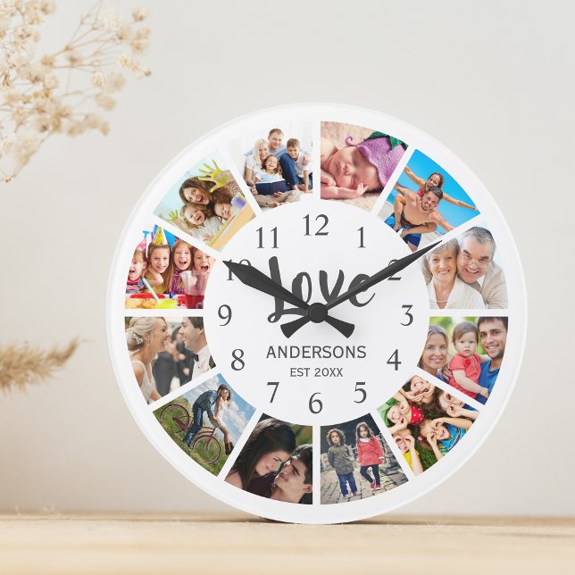 Custom Family Photo Collage Personalised White Round Clock (Creator Uploaded)