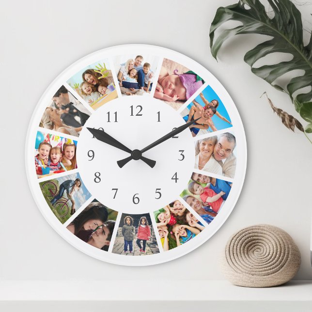 Custom Family Photo Collage Personalised White Round Clock (Creator Uploaded)