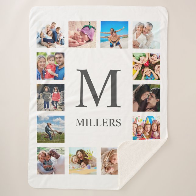 Custom Family Photo Collage Personalised White Sherpa Blanket (Front)