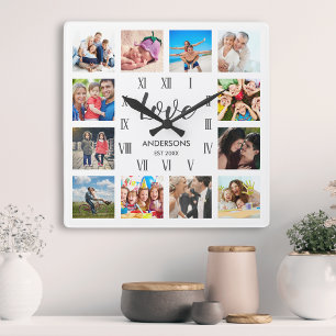  Custom Family Photo Collage Personalised White Square Wall Clock