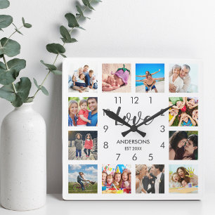 Custom Family Photo Collage Personalised White Square Wall Clock