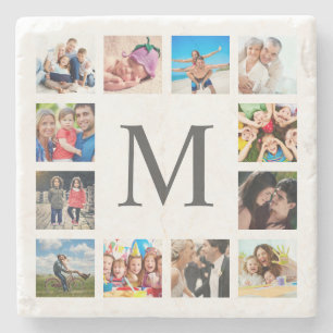 Custom Family Photo Collage Personalised White Stone Coaster
