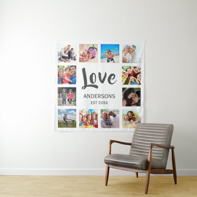 Custom Family Photo Collage Personalised White Tapestry (In Situ)