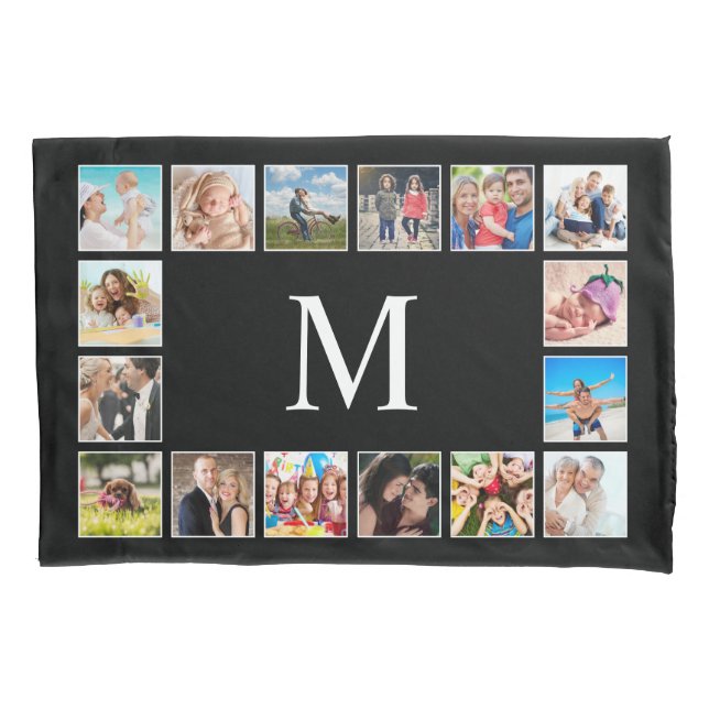 Custom Family Photo Collage Personalized Black Pillowcase (Front)
