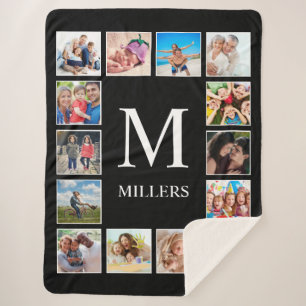 Custom Family Photo Collage Personalized Black Sherpa Blanket