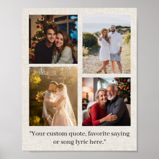 Custom Family Photo Collage Quote Linen Background Poster