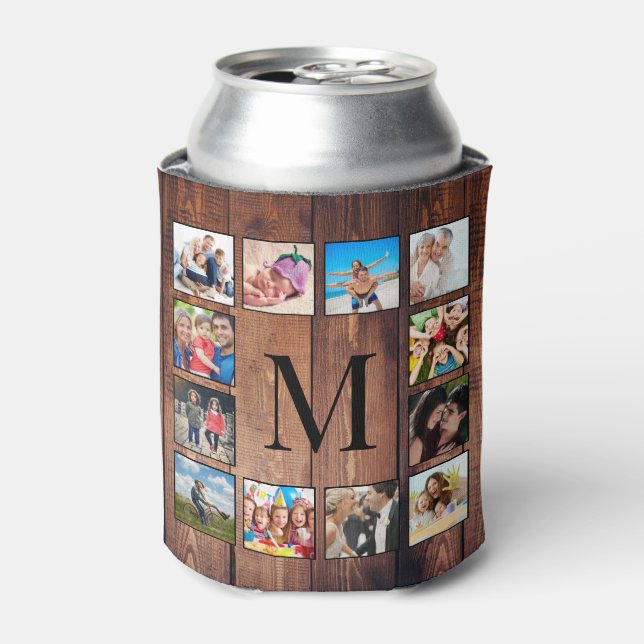 Custom Family Photo Collage Reclaimed Wood Can Cooler (Can Front)