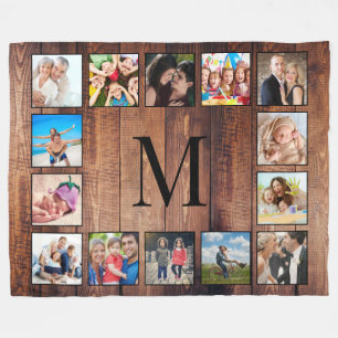 Custom Family Photo Collage Reclaimed Wood Fleece Blanket