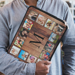 Custom Family Photo Collage Reclaimed Wood Laptop Sleeve
