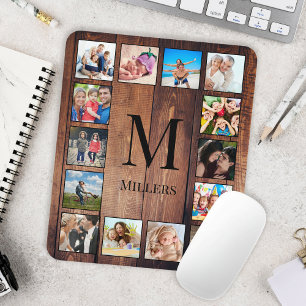 Custom Family Photo Collage Reclaimed Wood Mouse Pad