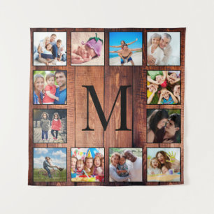 Custom Family Photo Collage Reclaimed Wood Tapestry