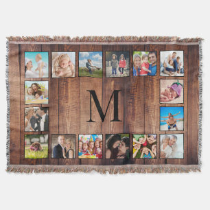 Custom Family Photo Collage Reclaimed Wood Throw Blanket