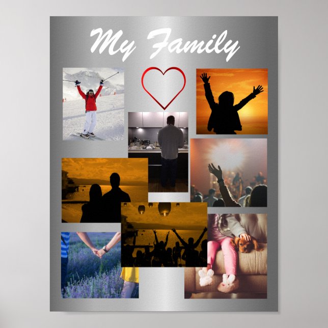 Custom Family Photo Collage Template For 8 Photos Poster (Front)
