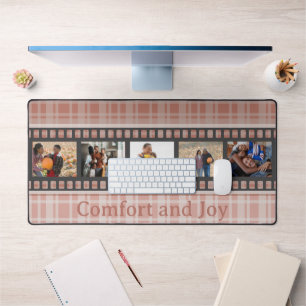 Custom Family Photo Collage Terracotta Beige Desk Mat
