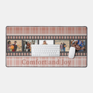 Custom Family Photo Collage Terracotta Beige Desk Mat