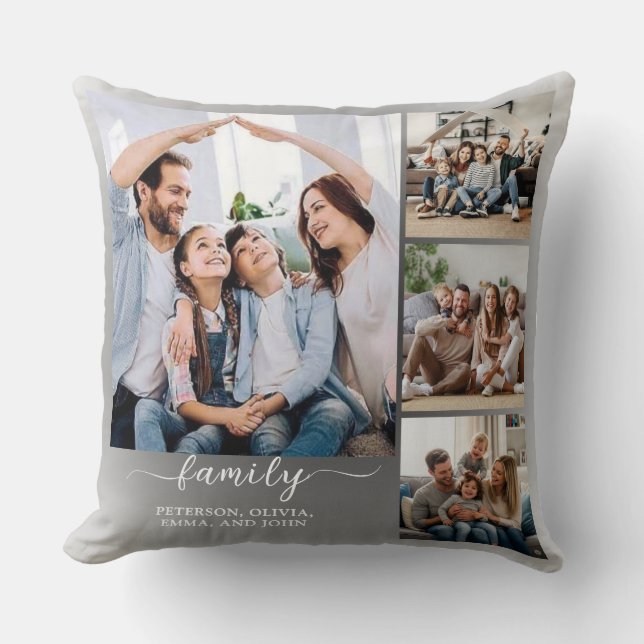 Custom Family Photo Collage Throw Pillow (Front)