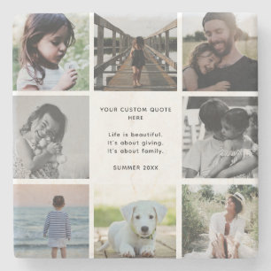 Custom Family Photo Collage With Personal Message Stone Coaster
