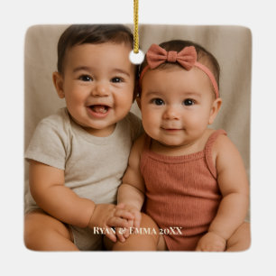 Custom Family Photo Cosy Christmas Cottage Ceramic Ornament