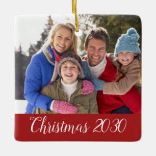 Custom Family Photo Date Christmas Holiday Ceramic Ornament