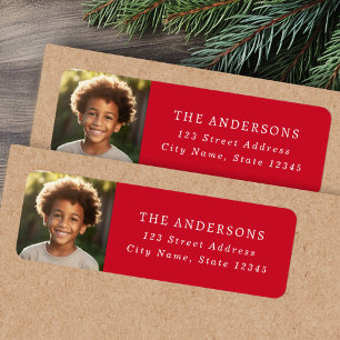 Custom family photo elegant red return address label