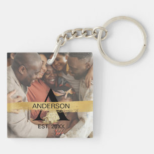 Custom Family Photo Gold Monogram Name Personalise Key Ring