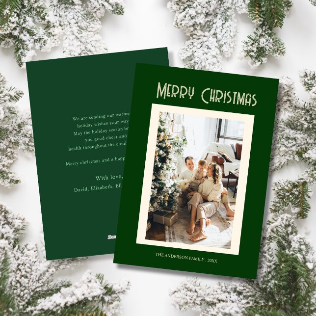 Custom family photo green merry christmas Card (Creator Uploaded)