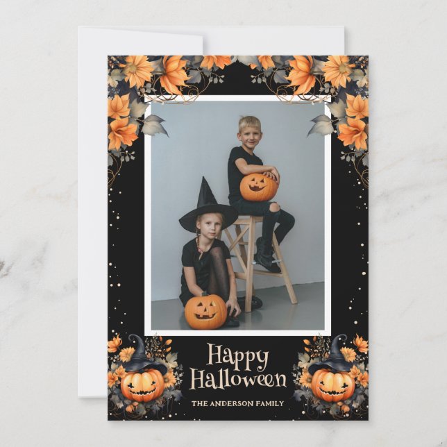 Custom Family Photo Happy Halloween Card (Front)