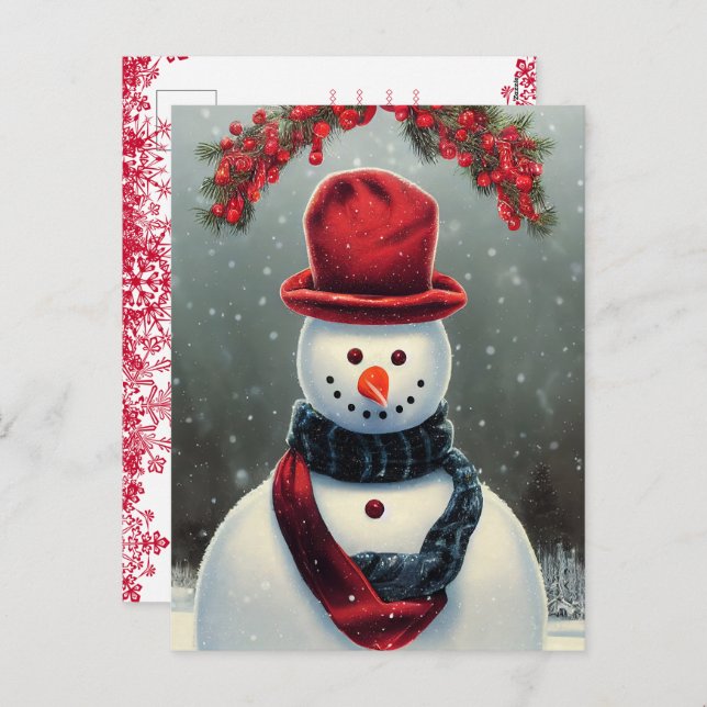 Custom Family photo Holiday Card with Cute Snowman (Front/Back)